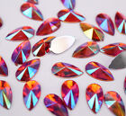 100 pcs Acrylic Rhinestone Teardrop Color AB Flat Back Jewels Faceted