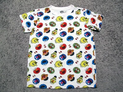 Uniqlo x Kaws x Sesame Street Elmo Cookie Monster Kid's white t-shirt 7-8 youth - Image 1 of 4