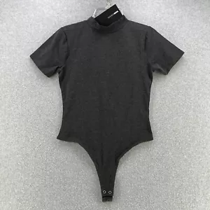 NWT Fashion Nova Women's Bodysuit Small S Basic Mock Neck Short Sleeve Gray - Picture 1 of 8