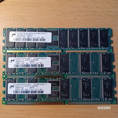 Lot 3x PC2100R MICRON SDRAM Memory MIXED SIZE RAM ECC 256MB 512MB SERVER - Image 1 of 4