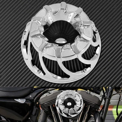 Spiral Chrome Cut Air Cleaner Intake Filter Fit For Harley Sportster XL 2014-20 - Image 1 of 4