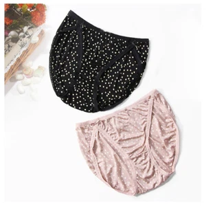 1X Ladies Silk Lace Trim Spotted Briefs Low Waist Panty Underwear Lingerie Soft - Picture 1 of 13