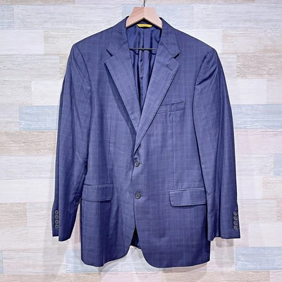 Hickey Freeman Loro Piana Tasmanian Super 150s Sport Coat Blue Plaid Mens 40R - Image 1 of 4