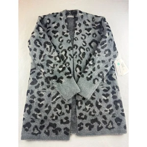 Stitch Fix EVOLUTION  Women's Gray Black Leopard Fuzzy Cardigan Sweater Size S - Picture 1 of 7