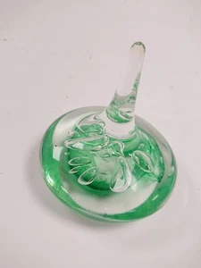 Vintage Green Art Glass Ring Holder with Teardrop Inclusions Paperweight  - Picture 1 of 7