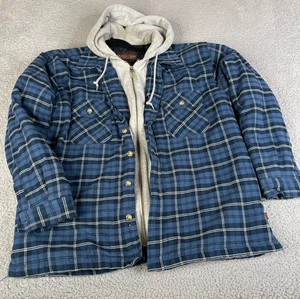 Moose Creek Hoodie Shirt Jacket Mens Large Blue Flannel Snap Shacket Heavyweight - Picture 1 of 18