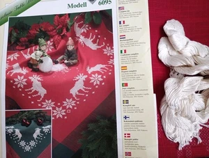 German Christmas Moose Tablecloth Kit Model 6095 Red 36x36 - Picture 1 of 5