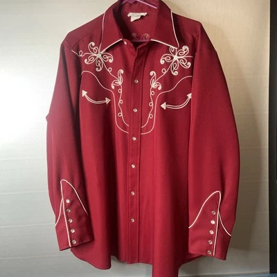 Camisa H Bar C Coronado California Ranch Wear Granate Bordada a Presión De Colección 17 1/2 Foto 1 de 4