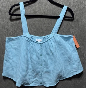 Colsie Crepe Cropped Top Baby Blue Adjustable Straps Flow Artsy Boho Womens XL - Picture 1 of 9