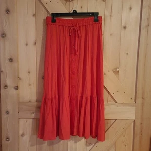 Talbots Red Midi Maxi Button Drawstring Cottagecore Tier Skirt Size Small - Picture 1 of 6