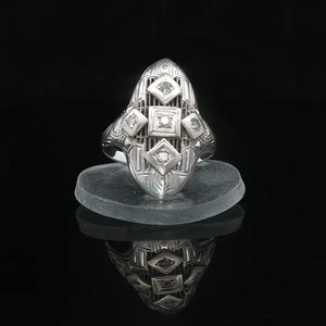 14k White Gold and Diamond Ladies Vintage Filigree Ring Size 3.5 - Picture 1 of 6
