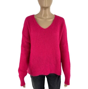 MOTIVI Women Pink Oversized V Neck Jumper Sweater Size 2 - M / L - Picture 1 of 11