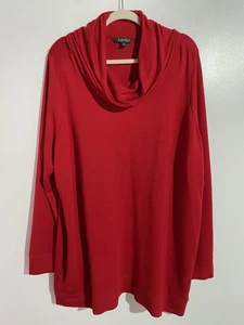 Ralph Lauren Tunic Sweater 3X Red Holidays Office Cowl Neck Cozy Lagenlook - Picture 1 of 9