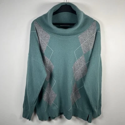 Jersey Woolovers 100 % lana merino capucha cuello argyle verde para mujer talla XL Foto 1 de 4