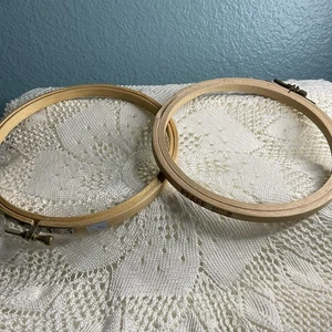 2 WOODEN EMBROIDERY HOOPS White Horse Made in Taiwan & Germany Pfaff 6” - Picture 1 of 12