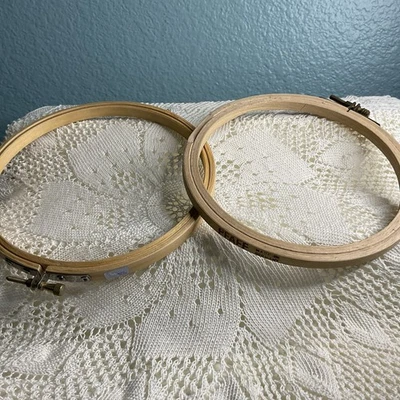 2 WOODEN EMBROIDERY HOOPS White Horse Made in Taiwan & Germany Pfaff 6” - Image 1 of 4