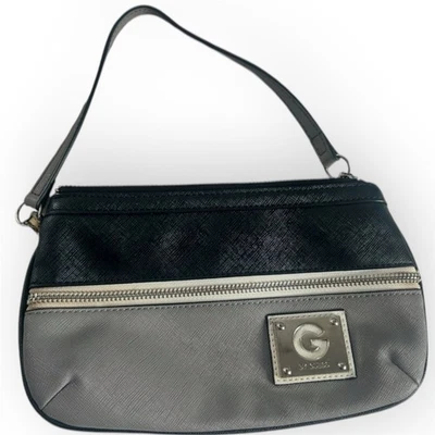 Guess Two-Tone Shoulder Bag Black & Gray with Silver Logo Plate - Image 1 of 3