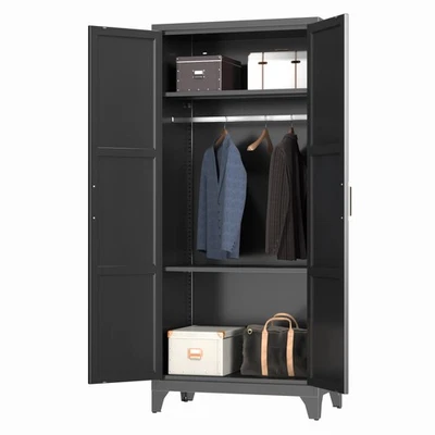 KOOYON Metal Armoire Wardrobe Closet w/ Hanging Rod Storage Cabinet Clothes Organizer