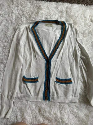 Urban Outfitters Sweater Cardigan Sz S White Contrast Trim V-neck Button Women’s - Image 1 of 4