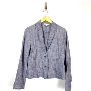 Eileen Fisher Jacket SM  Blue Railroad Striped 100% Linen Lightweight Blazer  - Picture 1 of 11