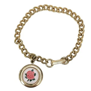 1950s Vintage Guilloche Rose Locket Bracelet - Picture 1 of 4