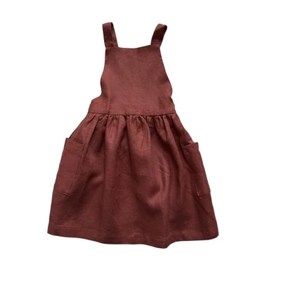 Vestido novo com etiquetas Haven Kids linho canela bolso Pinafore tamanho 4/5T - Imagem 1 de 4