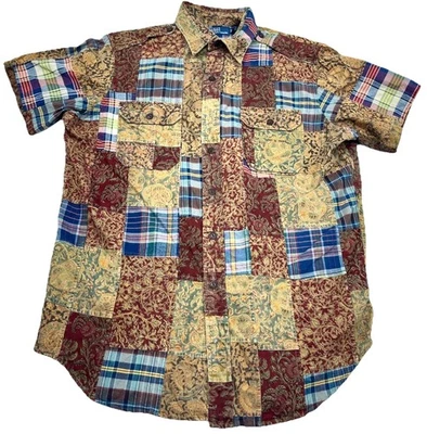 Camisa Polo Ralph Lauren De Colección Hombres Grande Marrón Retazos Botones Campamento Cuadros Foto 1 de 4