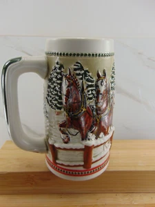 Vintage  1984 Budweiser Stein Ceramarte Brazil Winter Horse Scene  Mug MINT COND - Picture 1 of 6