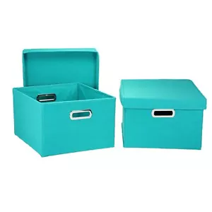 Fabric Storage Boxes With Lids And Handles Aqua - Picture 1 of 6