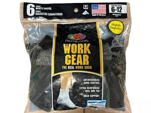 Fruit of the Loom Mens Work Gear Black Short Boot Crew Socks, 6 Pairs, Sz. 6-12 - Picture 1 of 2