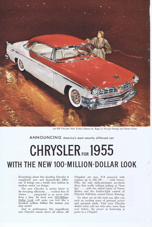 Anuncio 1955 - Chrysler Deluxe St. Regis - nuevo aspecto de 100 millones de dólares Foto 1 de 1