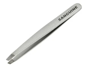 Eyebrow Hair Tweezers Classic Hair Tweezers Slanted Tip Silver with Protector - Picture 1 of 1