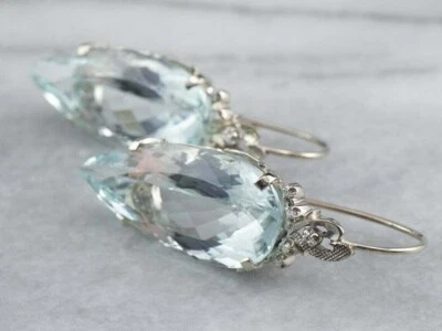 4.00Ct Pear Cut Moissanite Aquamarine Drop/Dangle Earrings 14K White Gold Plated - Image 1 of 4