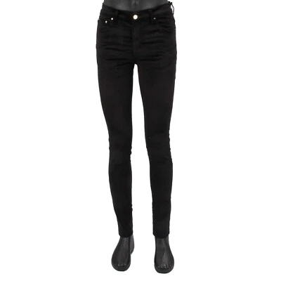 Pantalones de mezclilla ajustados AMIRI Velour Stack con logotipo negros Foto 1 de 4