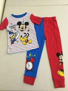 New Disney Mickey Mouse Soft Cotton Pajama Set Short Sleeve Sz 4,6 - Picture 1 of 2