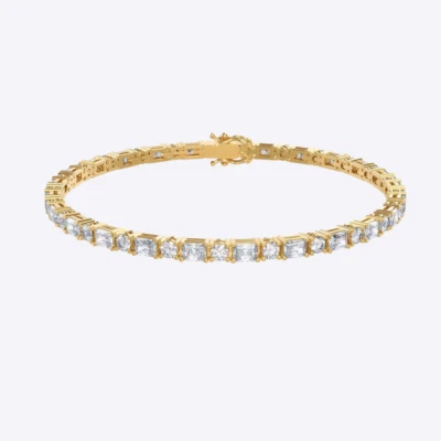 Gold Tennis Womens Bracelet Lab Grown Diamond Emerald Cut 5.50 Carat 18K Yellow - Image 1 of 4