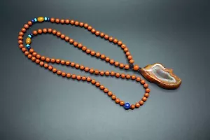 Natural Nanhong Agate Pendant, Chinese Agate Long Beaded Necklace Red Agate - Picture 1 of 10