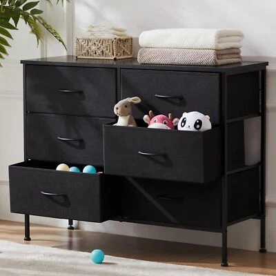 Cómodas de 6 cajones para dormitorio organizador superior de madera cajones de almacenamiento tocador de tela Foto 1 de 4