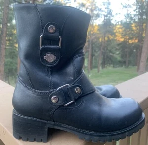 Harley Davidson Women’s Alivia Black Leather 7” Moto Boots - D84269-US 6.5 M - Picture 1 of 12