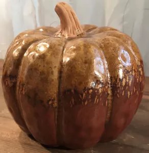 Ceramic 6” Pumpkin 2-Tone Brown Drip Effect - Picture 1 of 6