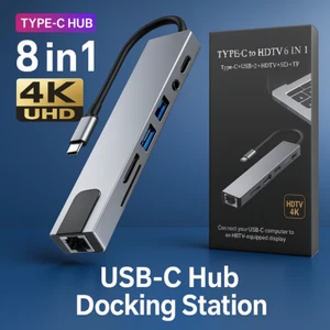 8 in 1 Multiport USB-C Hub Type C To USB 3.0 4K HDMI Adapter For Macbook Pro/Air - Picture 1 of 8