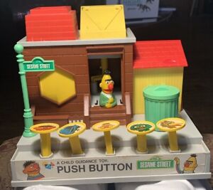 Vintage 70’s Sesame Street A Child Guidance Push Button Toy Bert Ernie Big Bird