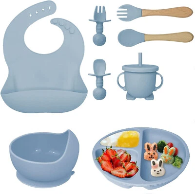 8er Baby Geschirrset Silikon mit Saugnapf Rutschfest Kindergeschirr Set BPA Frei - Bild 1 von 4