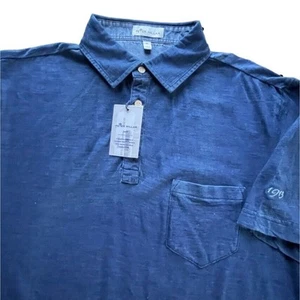 NWT Peter Millar Seaside Golf SS Button Up Polo Shirt Indigo Blue Medium Men - Picture 1 of 9
