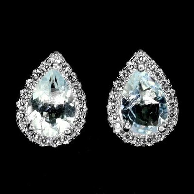Pendientes de plata de ley 925 pera aguamarina 7x5 mm joyas de piedras preciosas naturales Foto 1 de 4