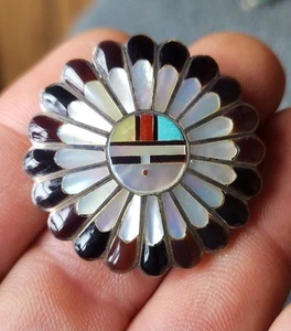 Broche broche colgante collar cara sol Zuni Kachina de plata esterlina sin firmar de colección - Imagen 1 de 7