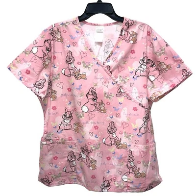 Blusa Médica Para Mujer Disney Cuello en V Talla XL Rosa Bambi Bonita Miss Bunny Rabbit Foto 1 de 4