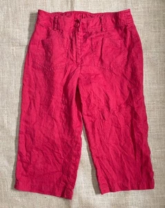Coldwater Creek Red Linen Cropped Pants 4 6 Wide Leg Preppy Boho Minimalist - Picture 1 of 6