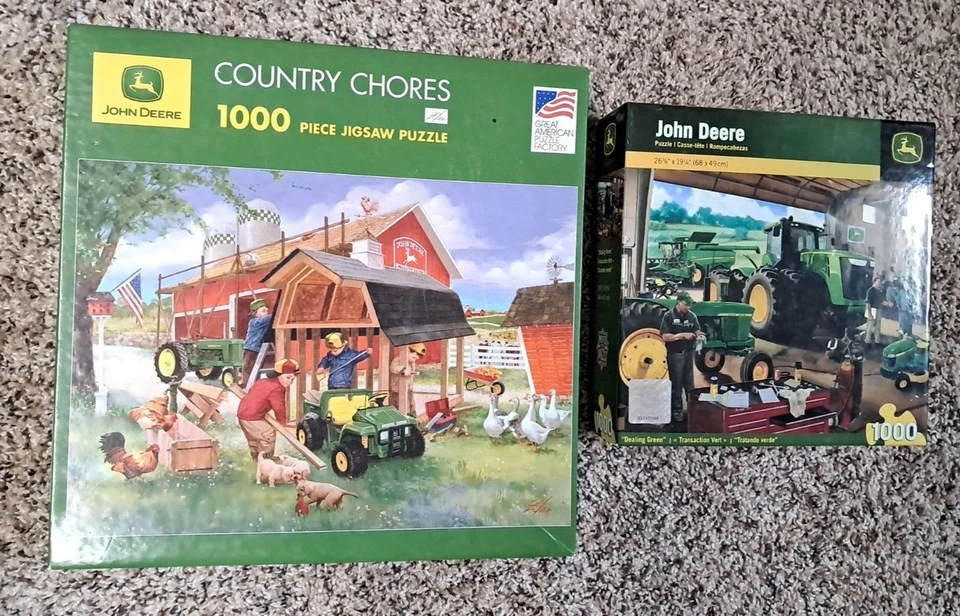 Lot Great American Puzzle Factory John Deere Jigsaw Farm 1000 Pieces Tractors - Image 1 of 4