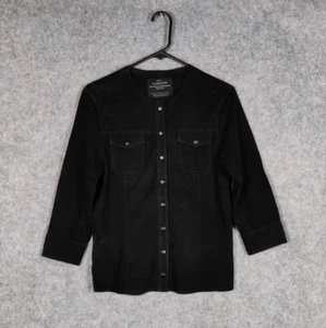 Allsaints Jacket Womens Size UK 12 Black Suede Lightweight Shirt Snap 3/4 Sleeve - Picture 1 of 8